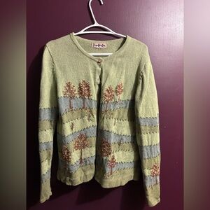 Timberland Olive and Gray Embroidered Cardigan